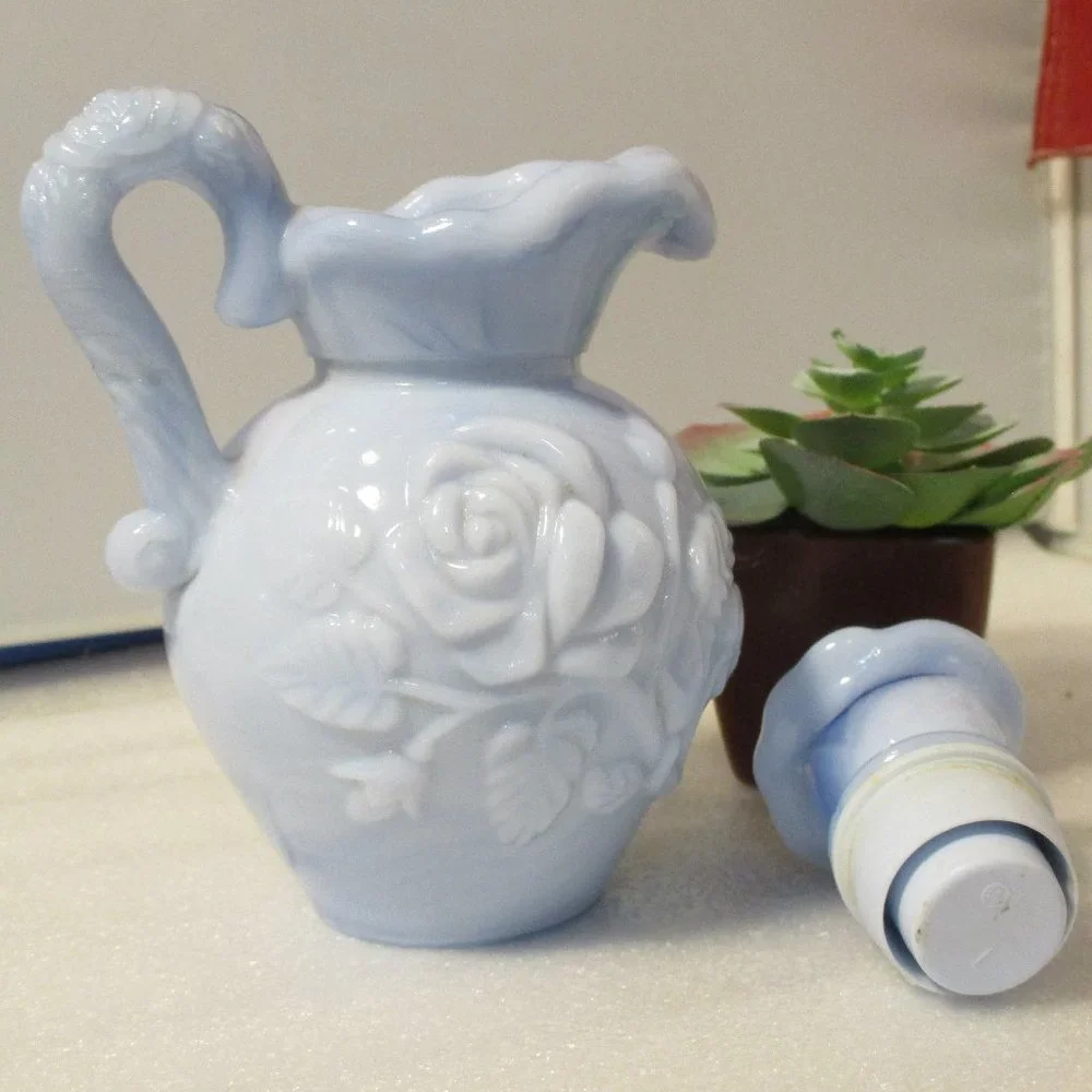 Vintage 1978 Avon Blue Slag Glass Bottle Pitcher